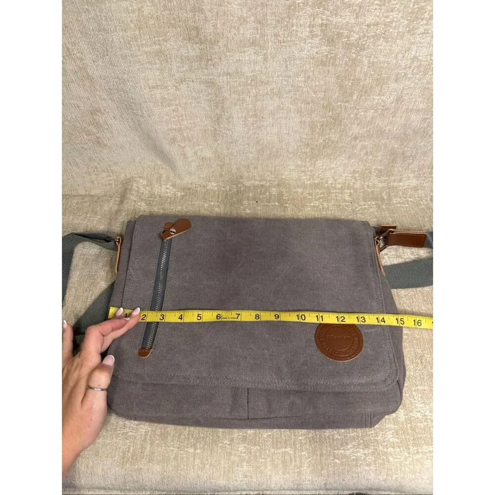 Mactso Classic Fashion Unisex Flap Canvas Satchel Messenger Bag Grey Medium